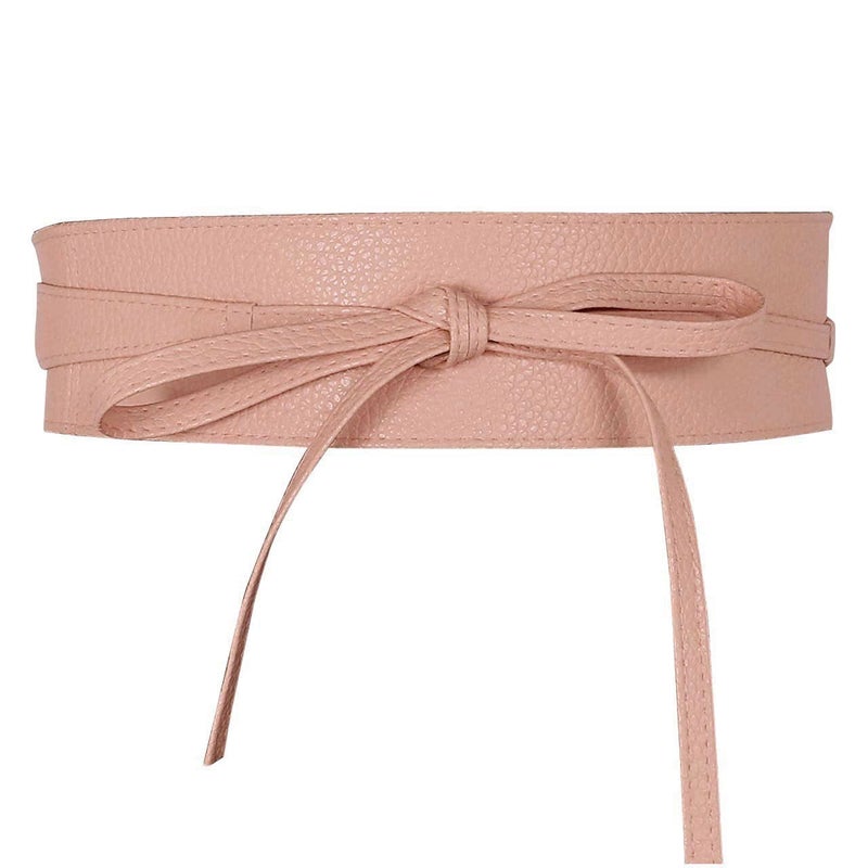Ayliss Women Soft Leather Obi Belt Self Tie Wrap Cinch Belt,Nude Pink - Image 1